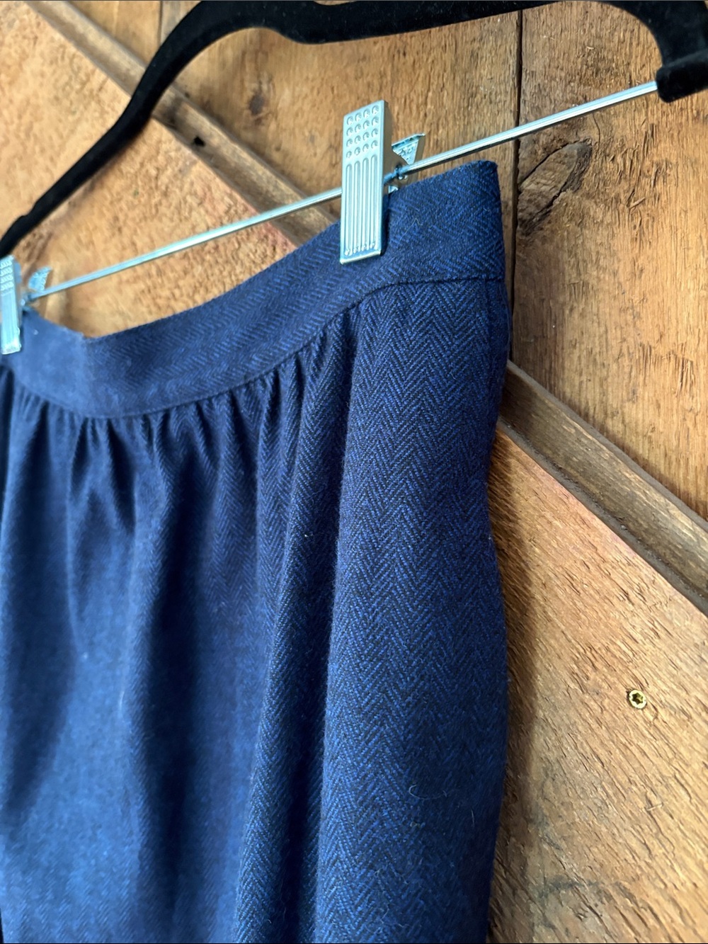 Gilmor Vintage Navy Blue Herringbone A-Line Skirt Womens Size 9/10 Preppy Office - Picture 2 of 6